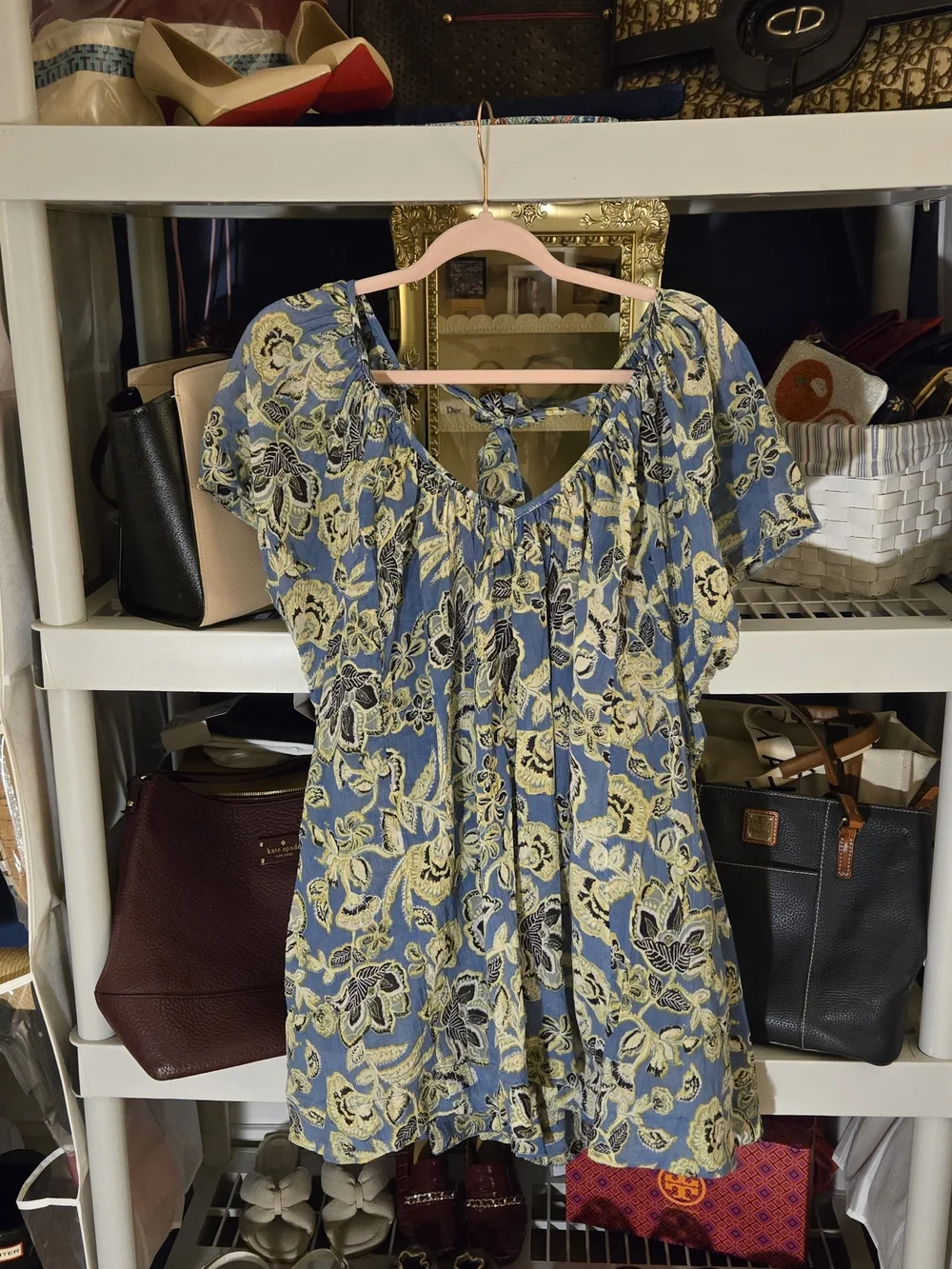 Free People Blue and Yellow Floral Mini Dress
